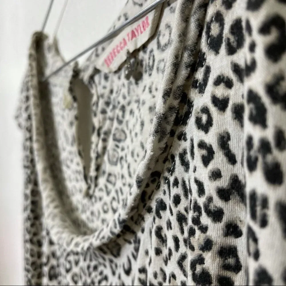 Rebecca Taylor Cheetah Leopard Print Ruffle Cotton Tee  Shirt